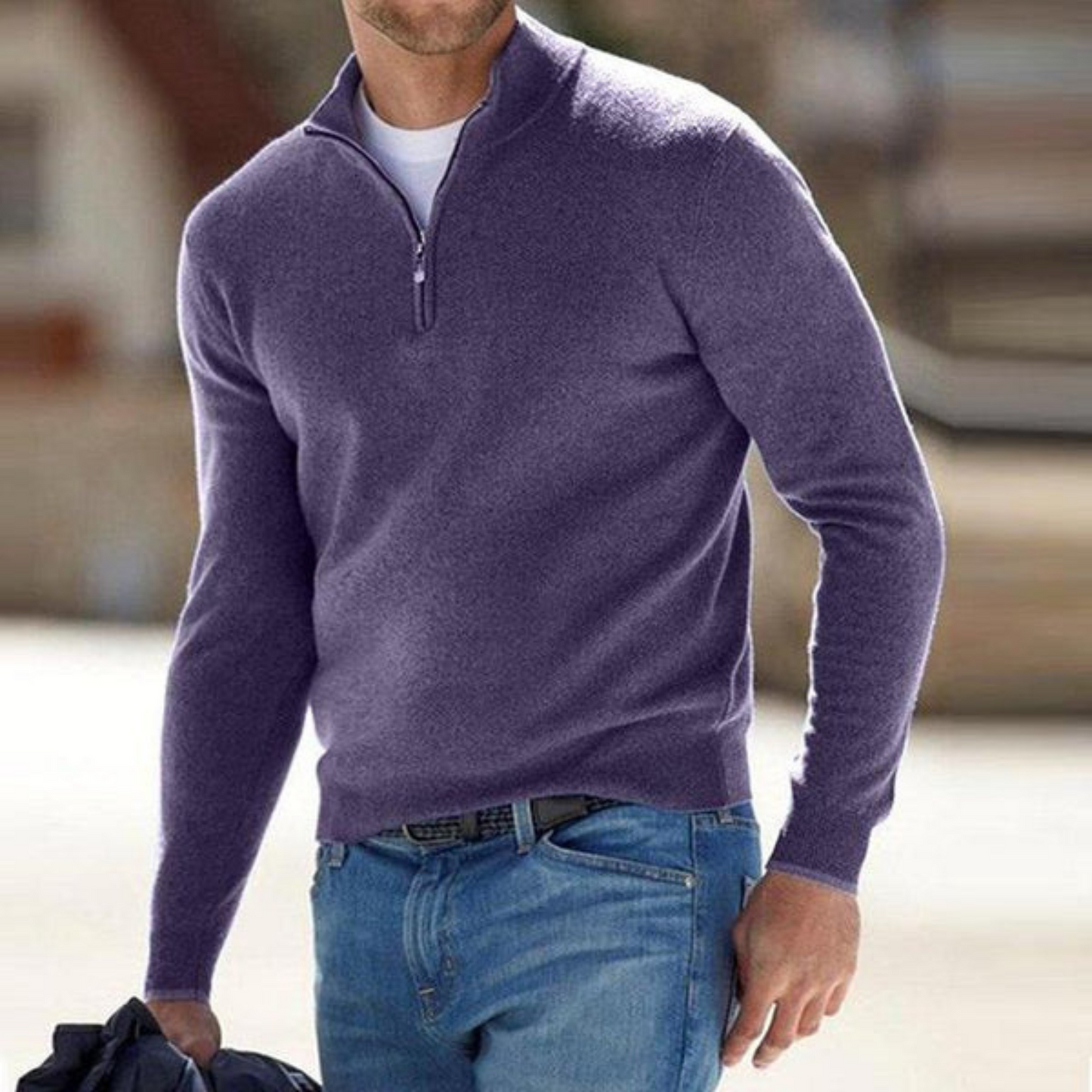 V-Neck Sweater with Zipper